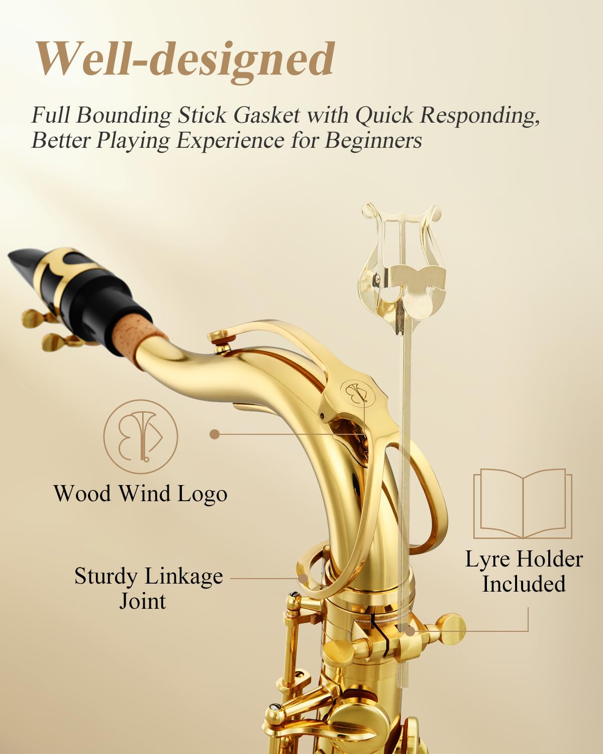 Eastar Tenor Saxophone Student Tenor Saxophone Bb Tenor Sax B Flat Gold Lacquer Beginner Saxophone With Cleaning Cloth,Carrying